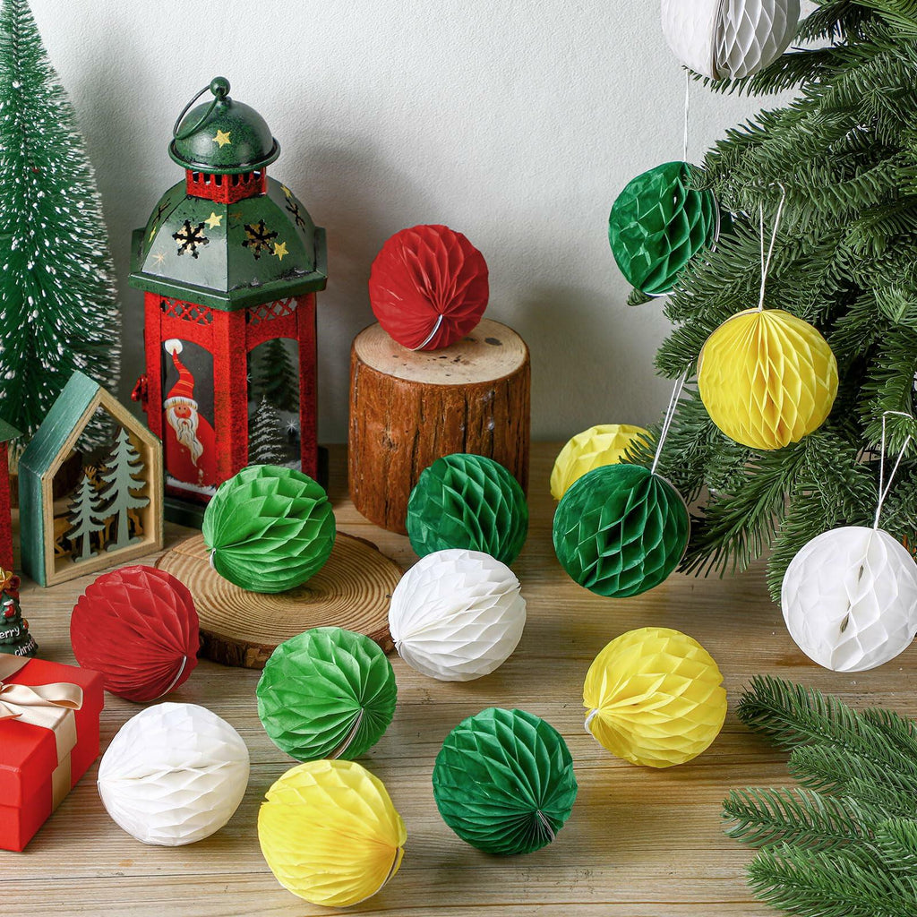 Watersay 30 Pcs 3" Christmas Paper Honeycomb Balls Decoration Classic Color