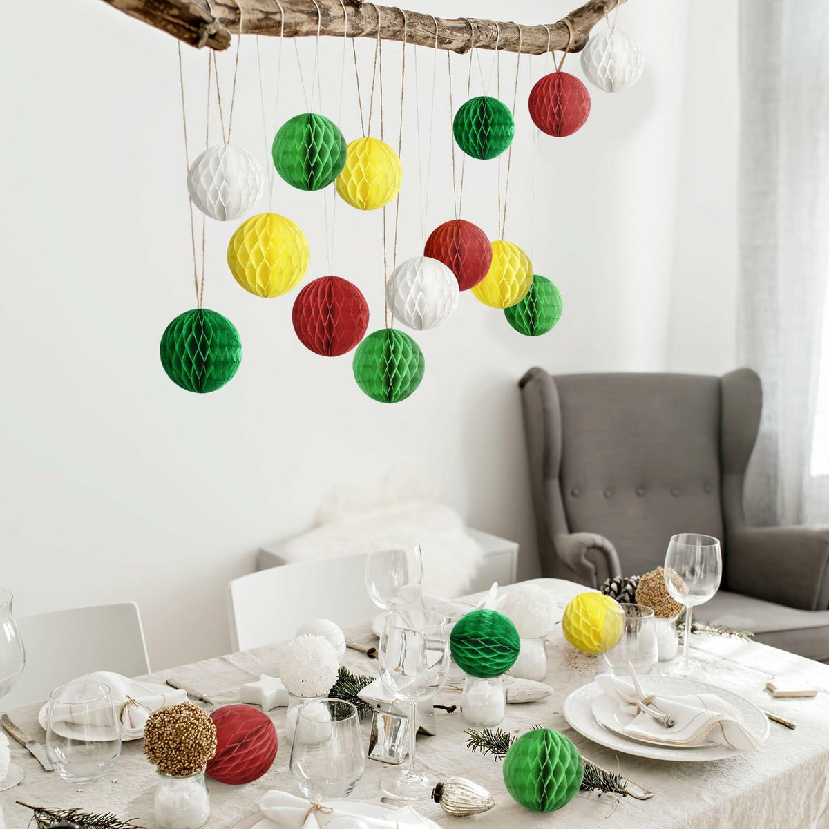 Watersay 30 Pcs 3" Christmas Paper Honeycomb Balls Decoration Classic Color