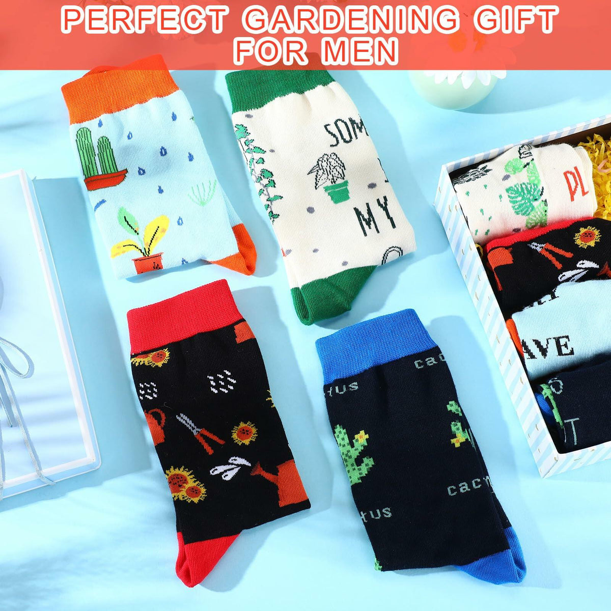 Suhine Women's Christmas Cactus Crew Socks Holiday Gifts 4 Pairs - One Size
