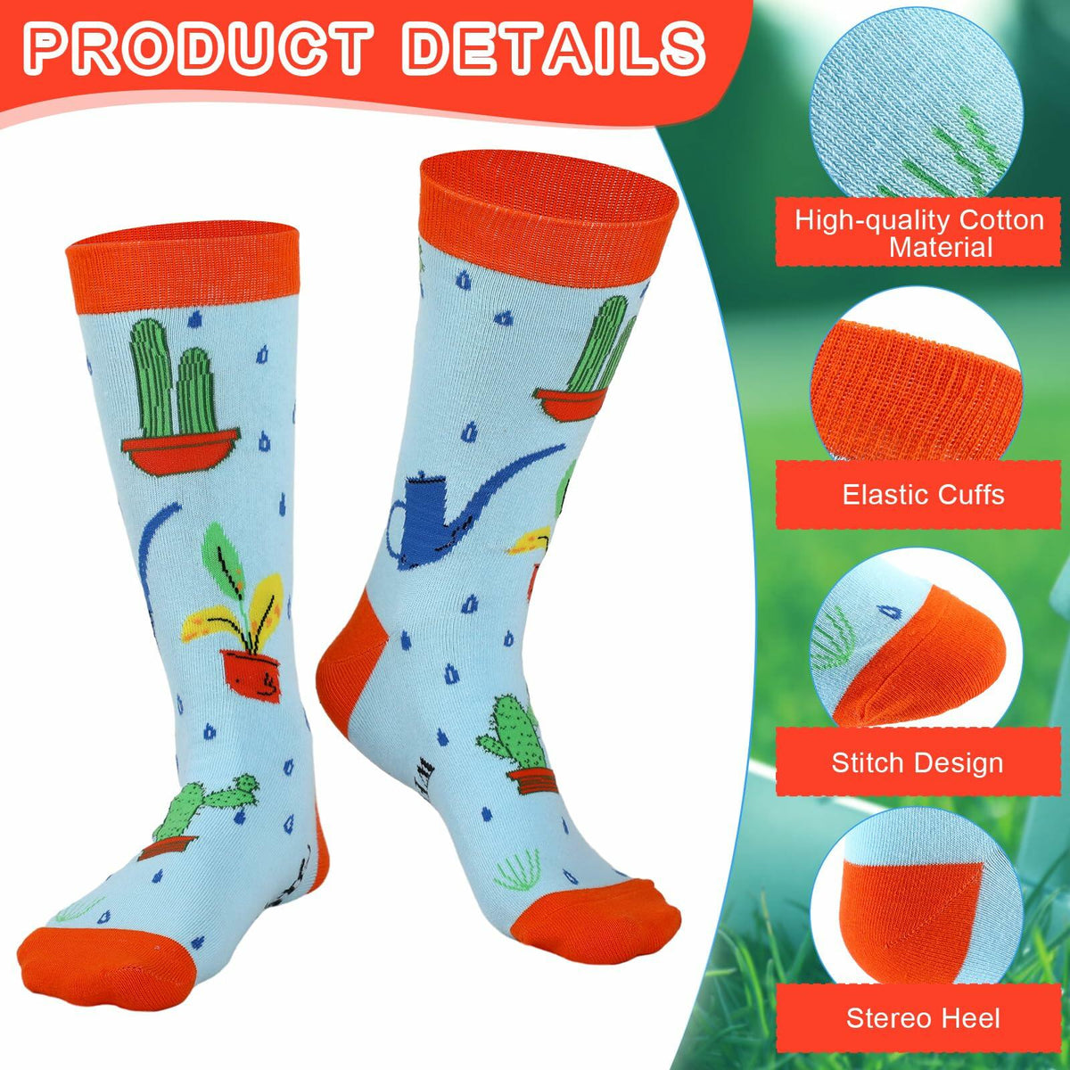 Suhine Women's Christmas Cactus Crew Socks Holiday Gifts 4 Pairs - One Size