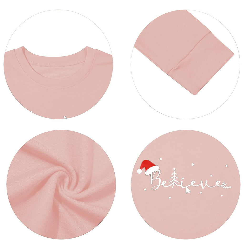 FASHGL Believe Sweatshirt Women Funny Christmas Hat Graphic Pink Size 2XL
