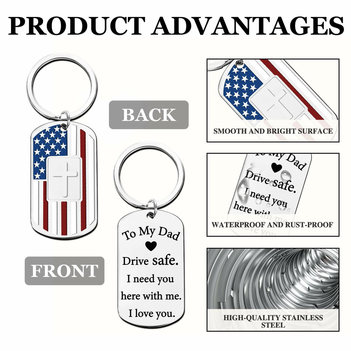 Zaamwoyy Dad Gifts Keychain from Daughter Son Birthday Christmas Gift