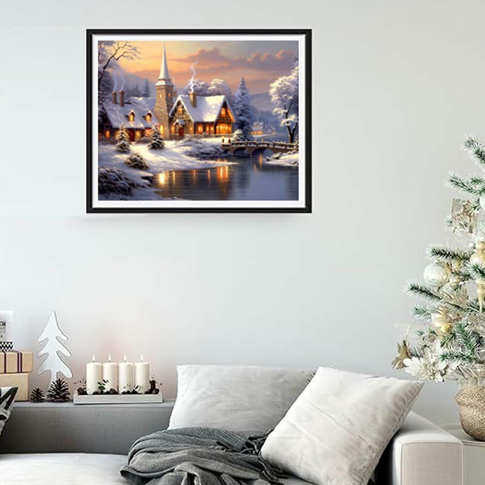Rousp Christmas Diamond Painting Kit Winter Village 16x20 inch