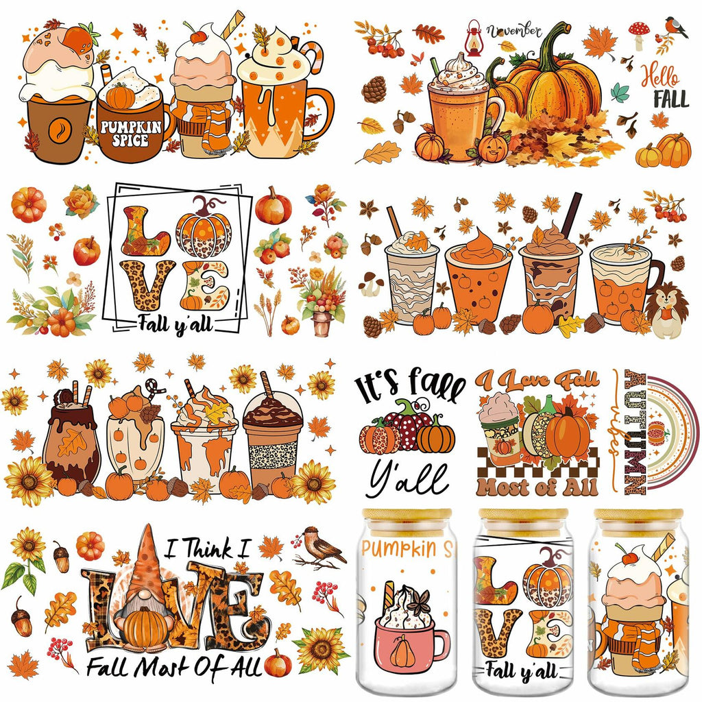AFRITEE Transfer Stickers 8 Sheets Orange Thanksgiving Autumn Pumpkin Decor