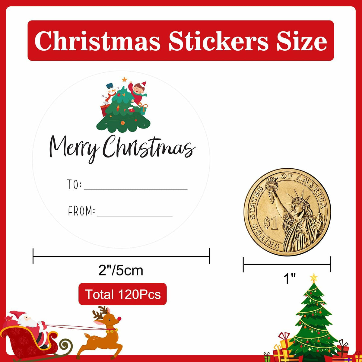 Joycraft 120Pcs Merry Christmas Stickers 2in 12 Styles Holiday Labels
