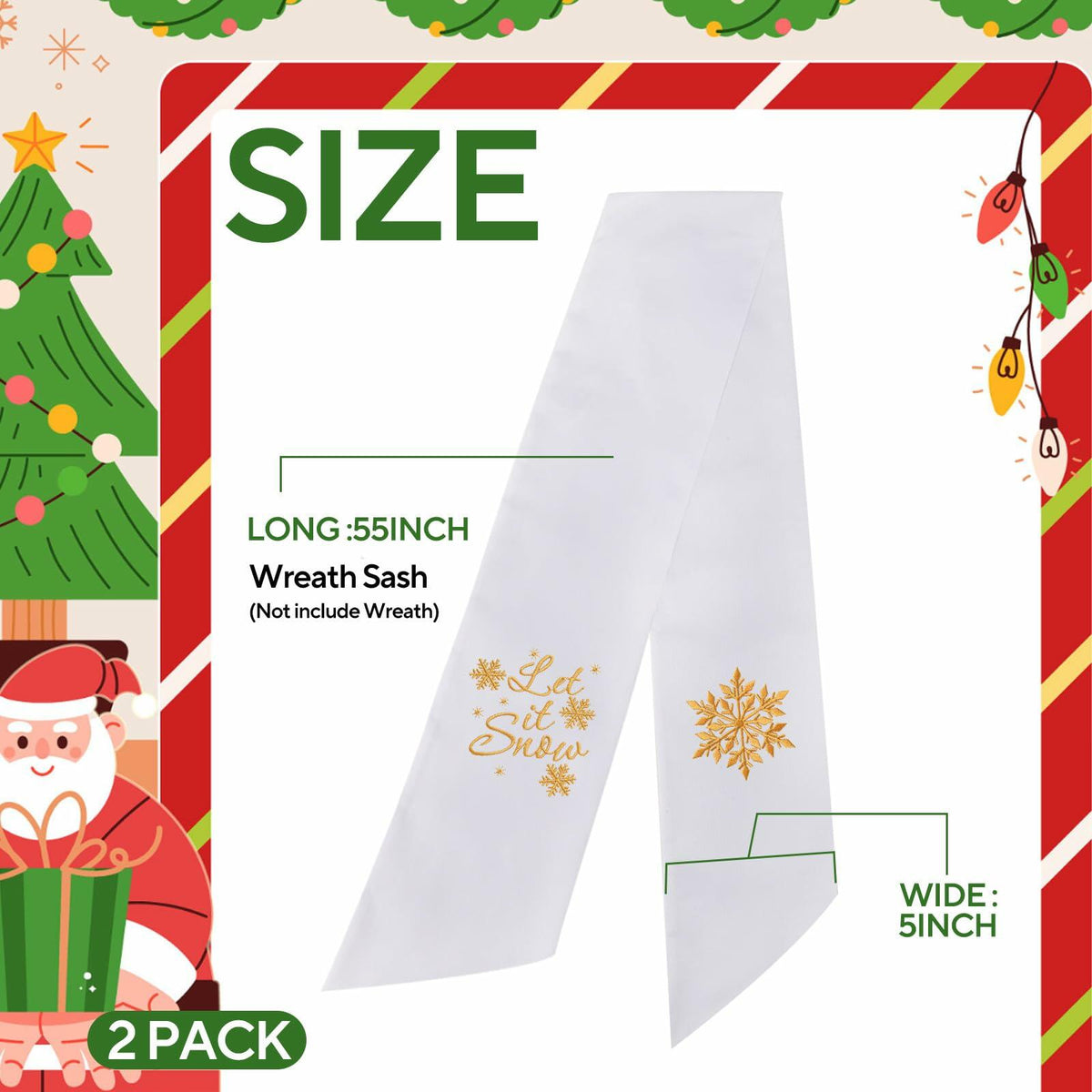 2 Pack Wreath Sash Boxwood Snowflake Christmas Garland Front Door Decor