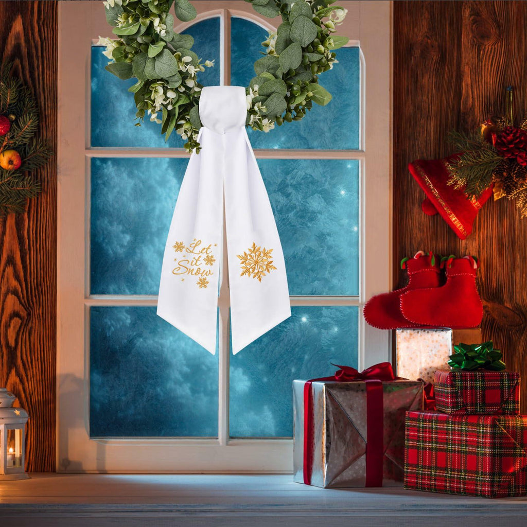 2 Pack Wreath Sash Boxwood Snowflake Christmas Garland Front Door Decor