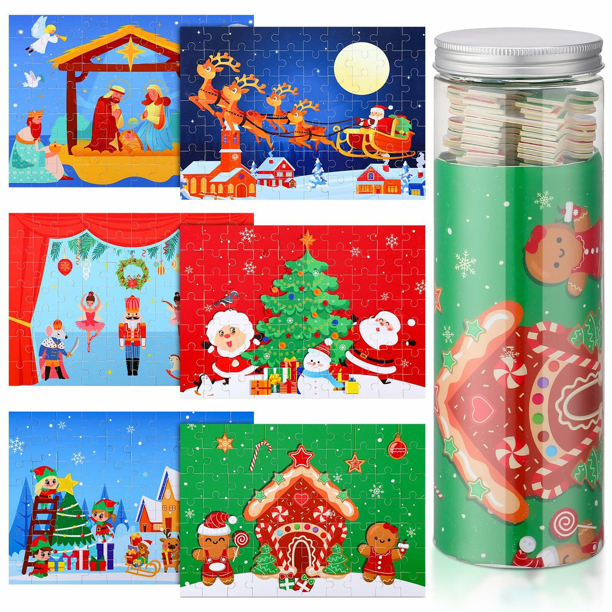 Poen 6 Set Christmas Wooden Jigsaw Puzzles Santa Claus Nativity Scene