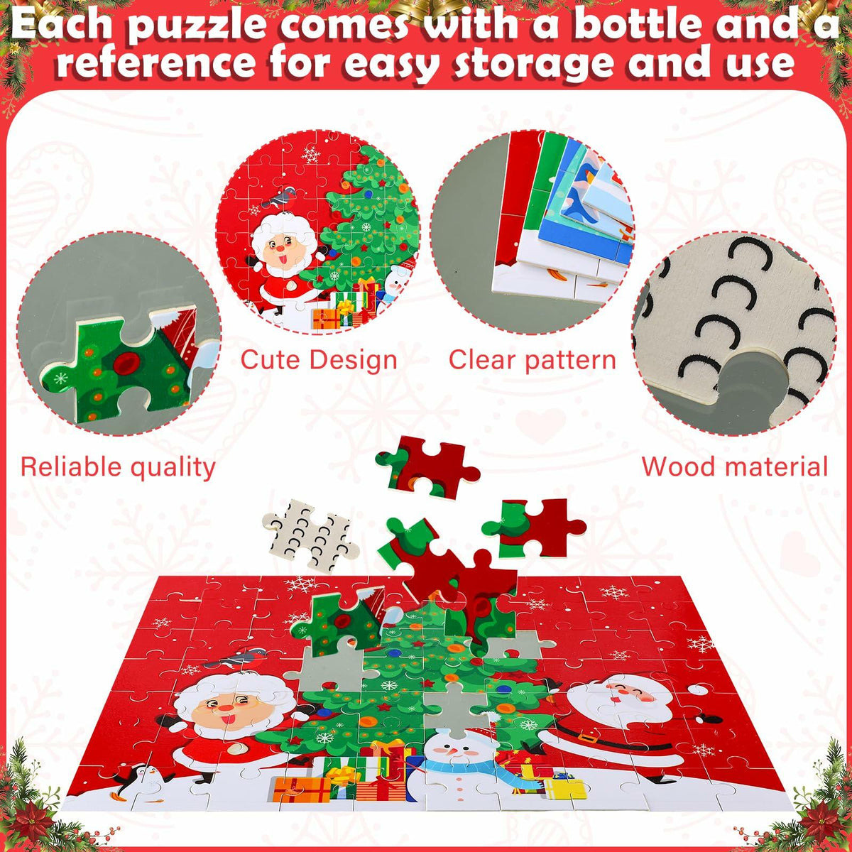 Poen 6 Set Christmas Wooden Jigsaw Puzzles Santa Claus Nativity Scene