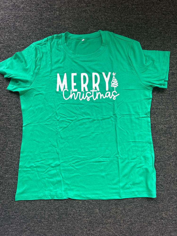 Merry Christmas Women's Graphic Short Sleeve Shirt Green Size XL