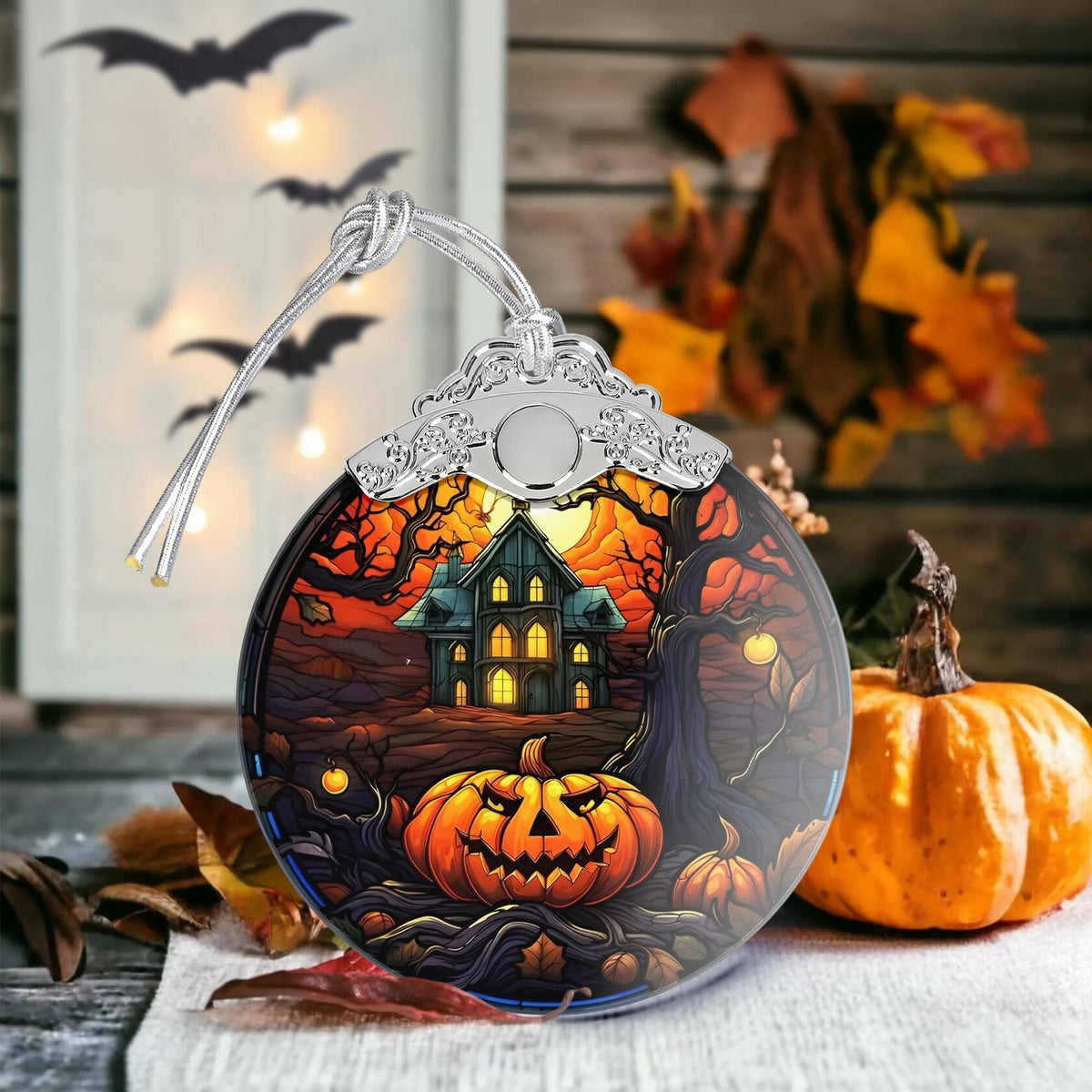 The Haunted House Stained Glass Christmas Ornament Holiday Decoration