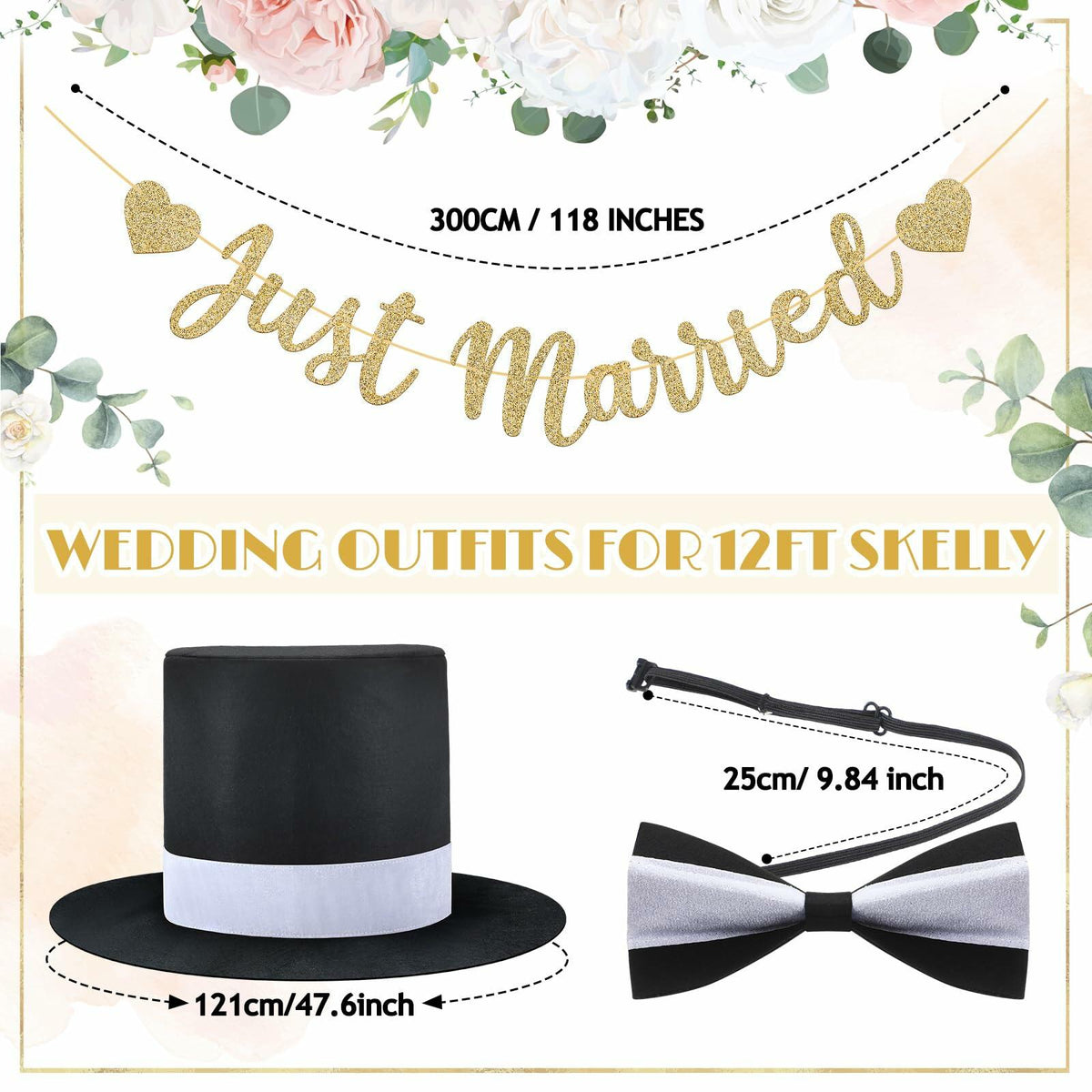 VioraWhite Skeleton Costume Accessories Banner Bow Tie Just Married