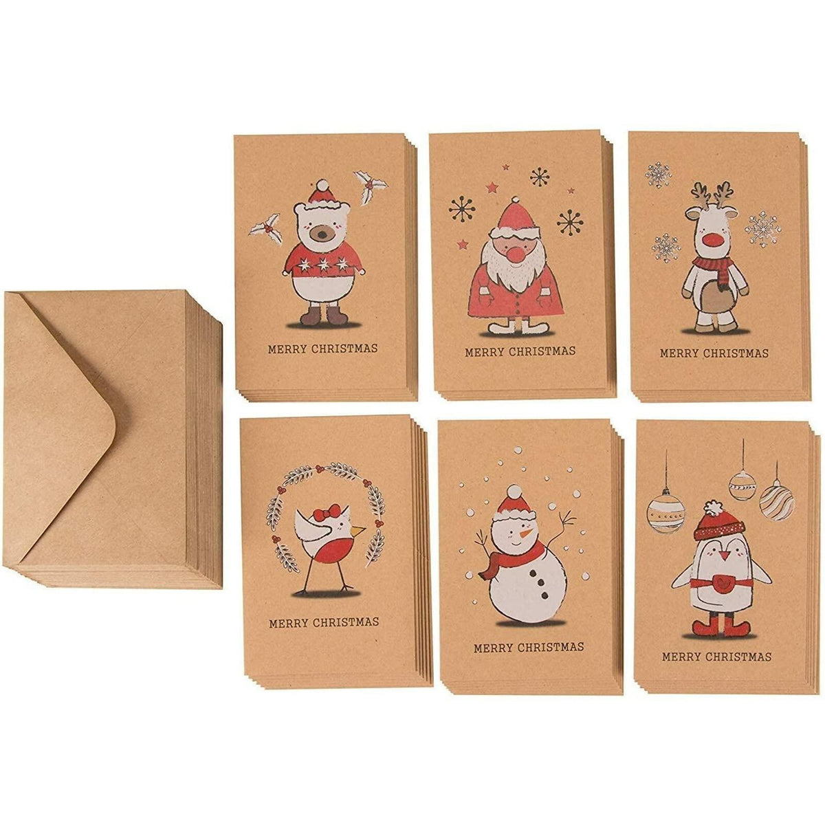 BEST PAPER GREETINGS Christmas Cards 36 Pack 4x6 Kraft Paper Red White Envelopes