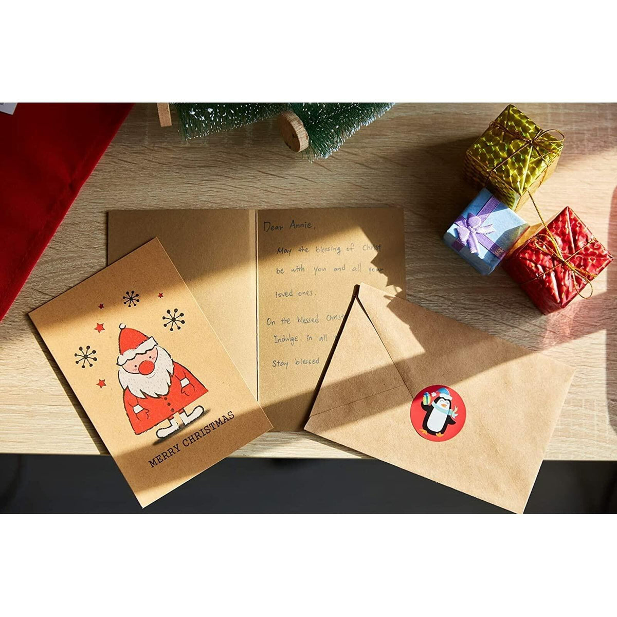 BEST PAPER GREETINGS Christmas Cards 36 Pack 4x6 Kraft Paper Red White Envelopes