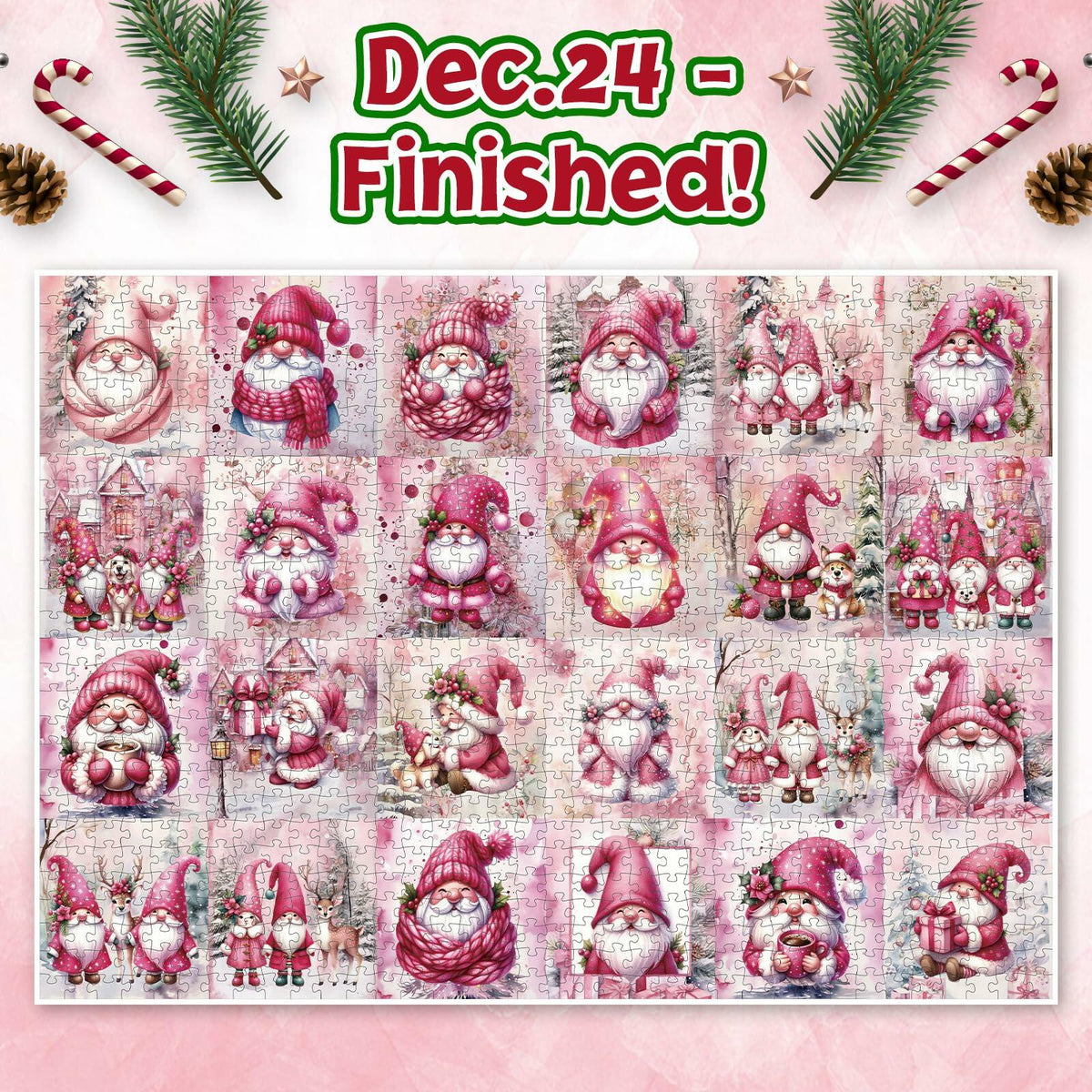 1008 Pc Pink Gnome Advent Calendar Puzzle 2025 24-Day Countdown