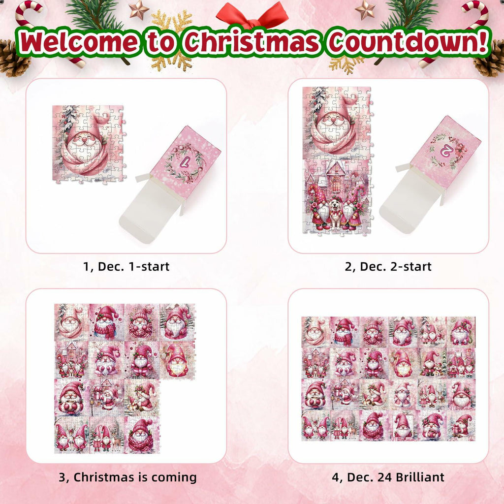 1008 Pc Pink Gnome Advent Calendar Puzzle 2025 24-Day Countdown