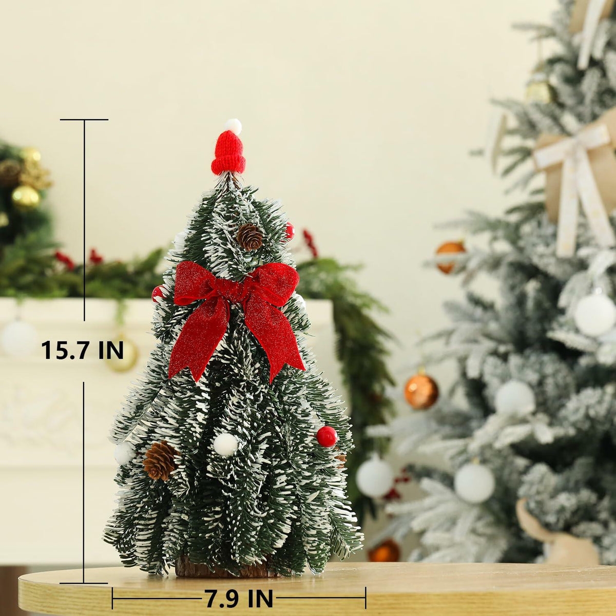 HOMCDALY 16in LED Tabletop Christmas Tree with Red Bowtie Indoor Decor