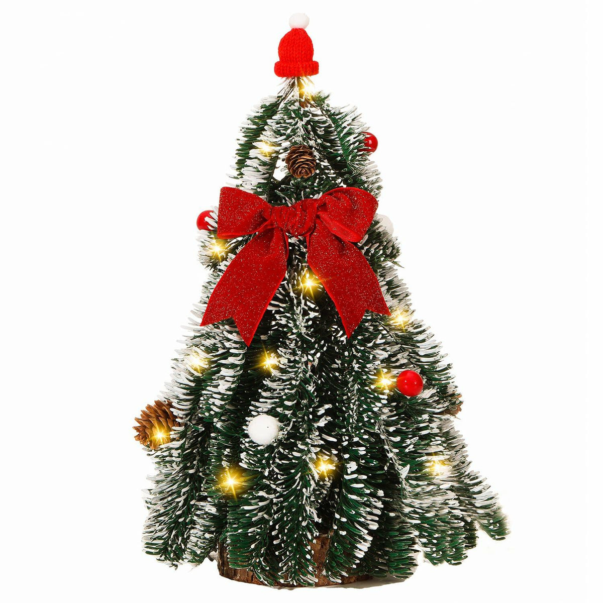 HOMCDALY 16in LED Tabletop Christmas Tree with Red Bowtie Indoor Decor