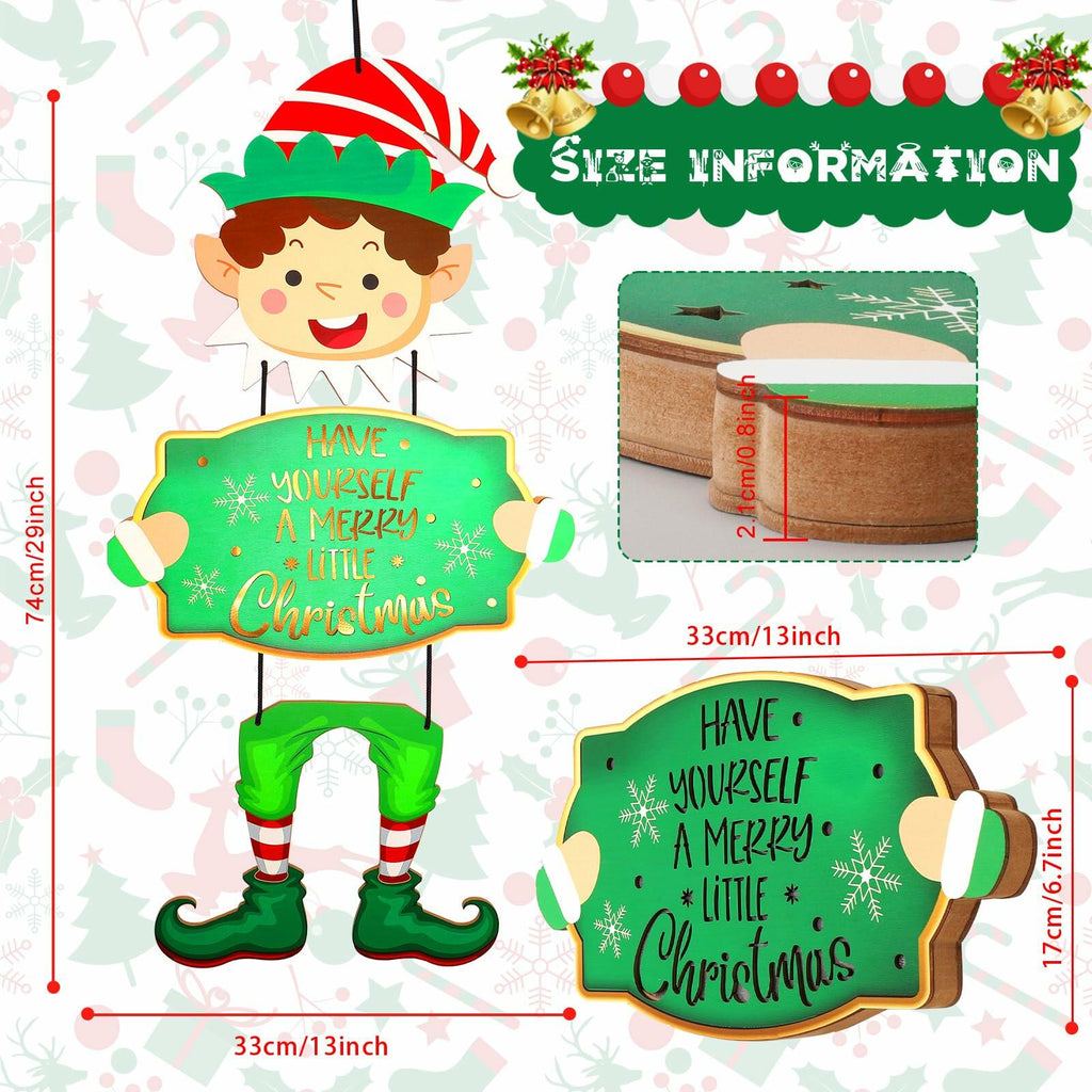 [Like New] Elf Boys Hanging Sign with Lights Wooden Christmas Decor Indoor Outdoor