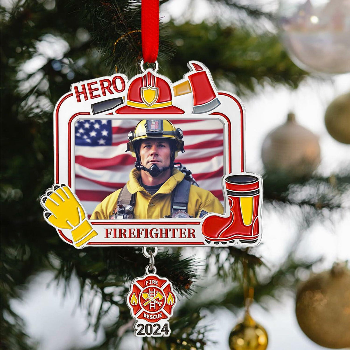 Personalized Firefighter Christmas Ornament 2024 Custom Engraved Keepsake
