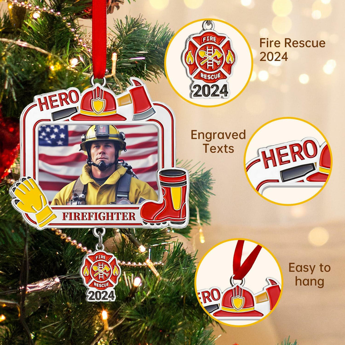 Personalized Firefighter Christmas Ornament 2024 Custom Engraved Keepsake