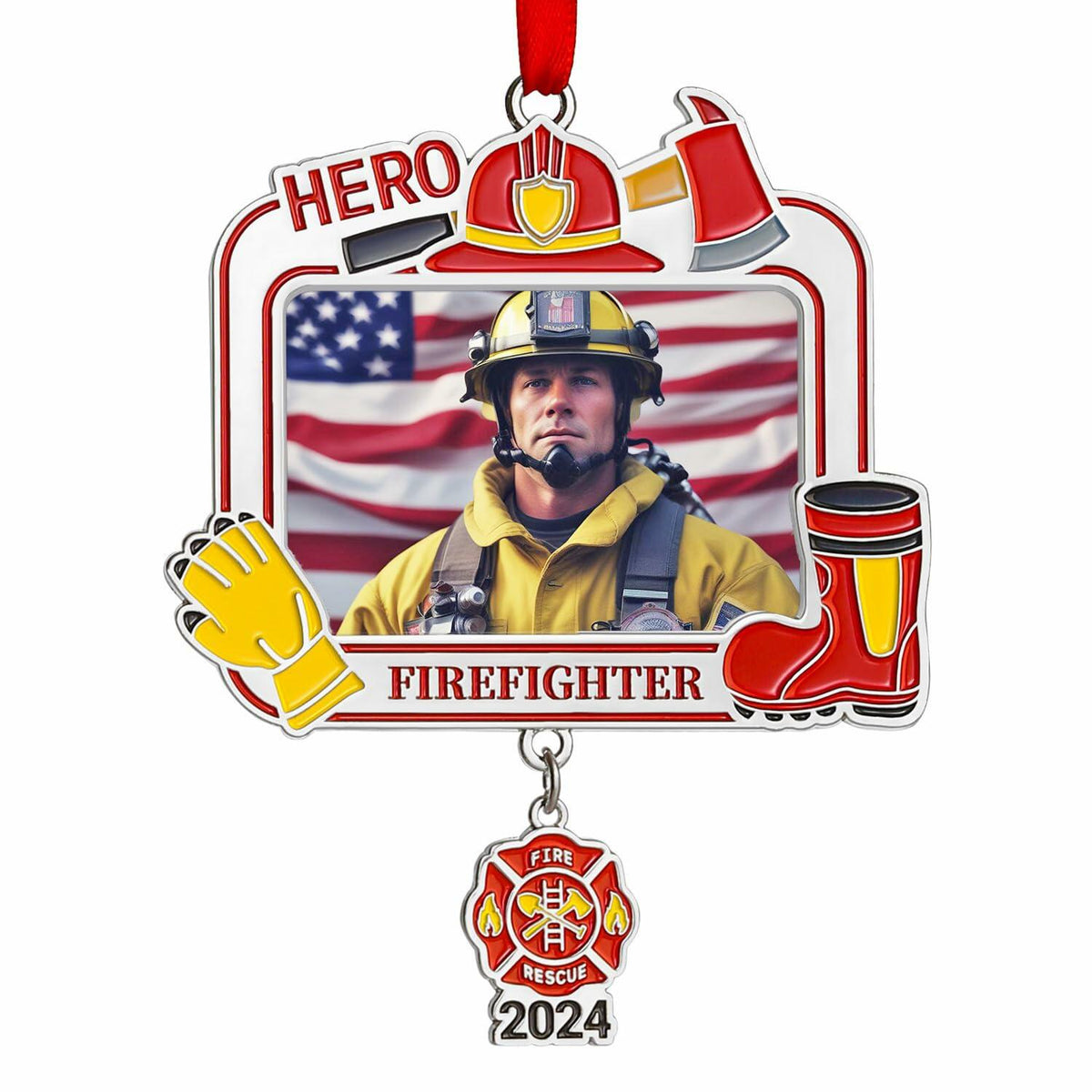 Personalized Firefighter Christmas Ornament 2024 Custom Engraved Keepsake