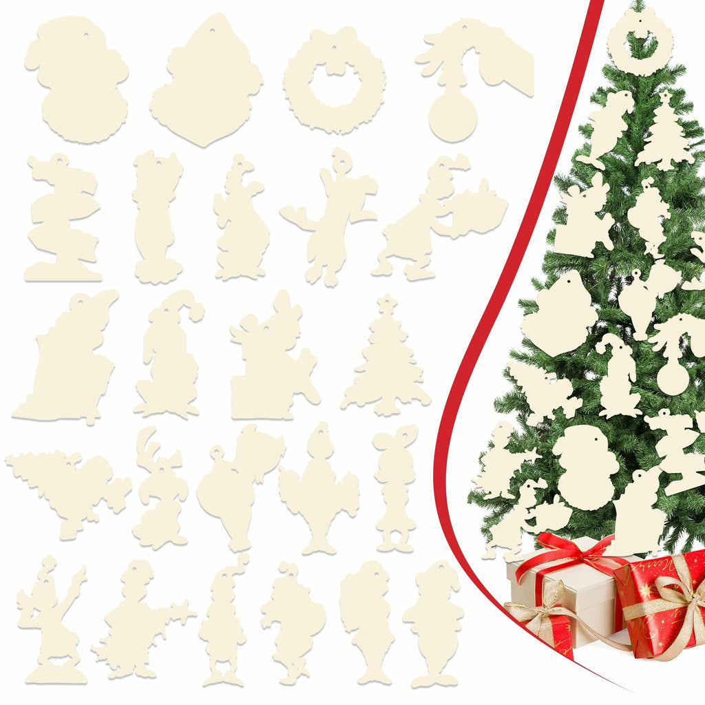 Christmas Green Monster Paper Card Ornaments Set of 24 Xmas Decorations