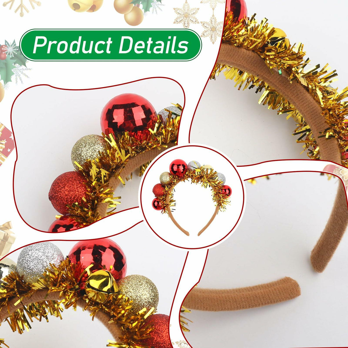Christmas Gold Sparkly Headband for Women Girls Holiday Party Accessories