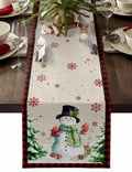 Christmas Table Runner Snowman Burlap Linen 108in Xmas Tree Snowflake Decor