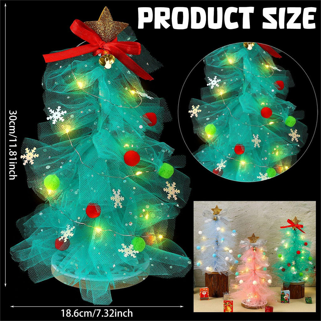 Hungdao 3 Set DIY 12 Inch Tulle Christmas Tree Craft Kit with Light