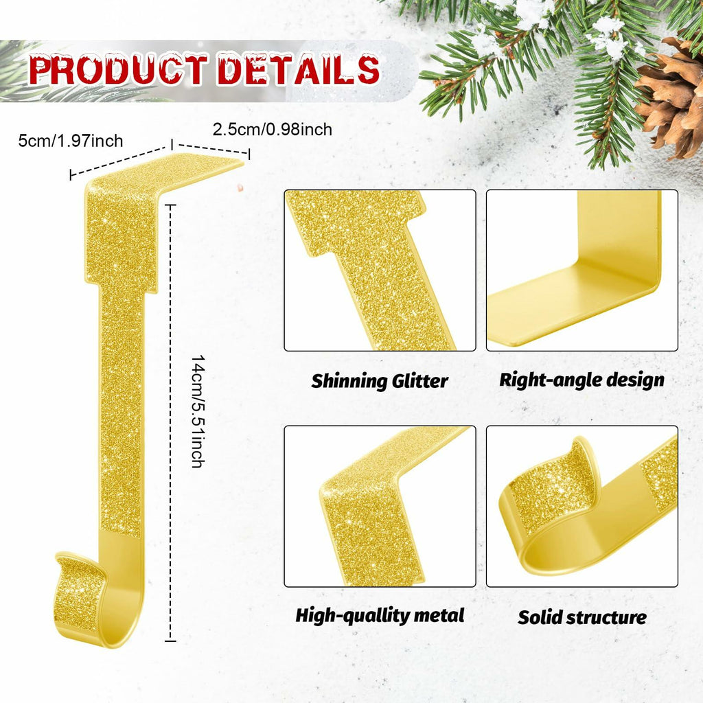 Tandefio 12 Pack Glitter Christmas Stocking Holder Hangers Gold Mantel Hooks