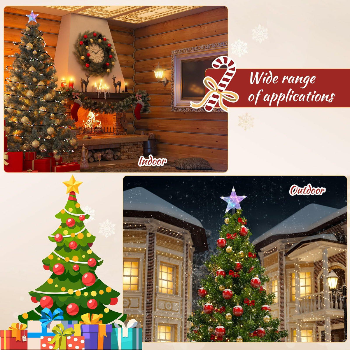 Riakrum Christmas Star Tree Topper Lights 9.5in USB Remote Multicolor 2pcs