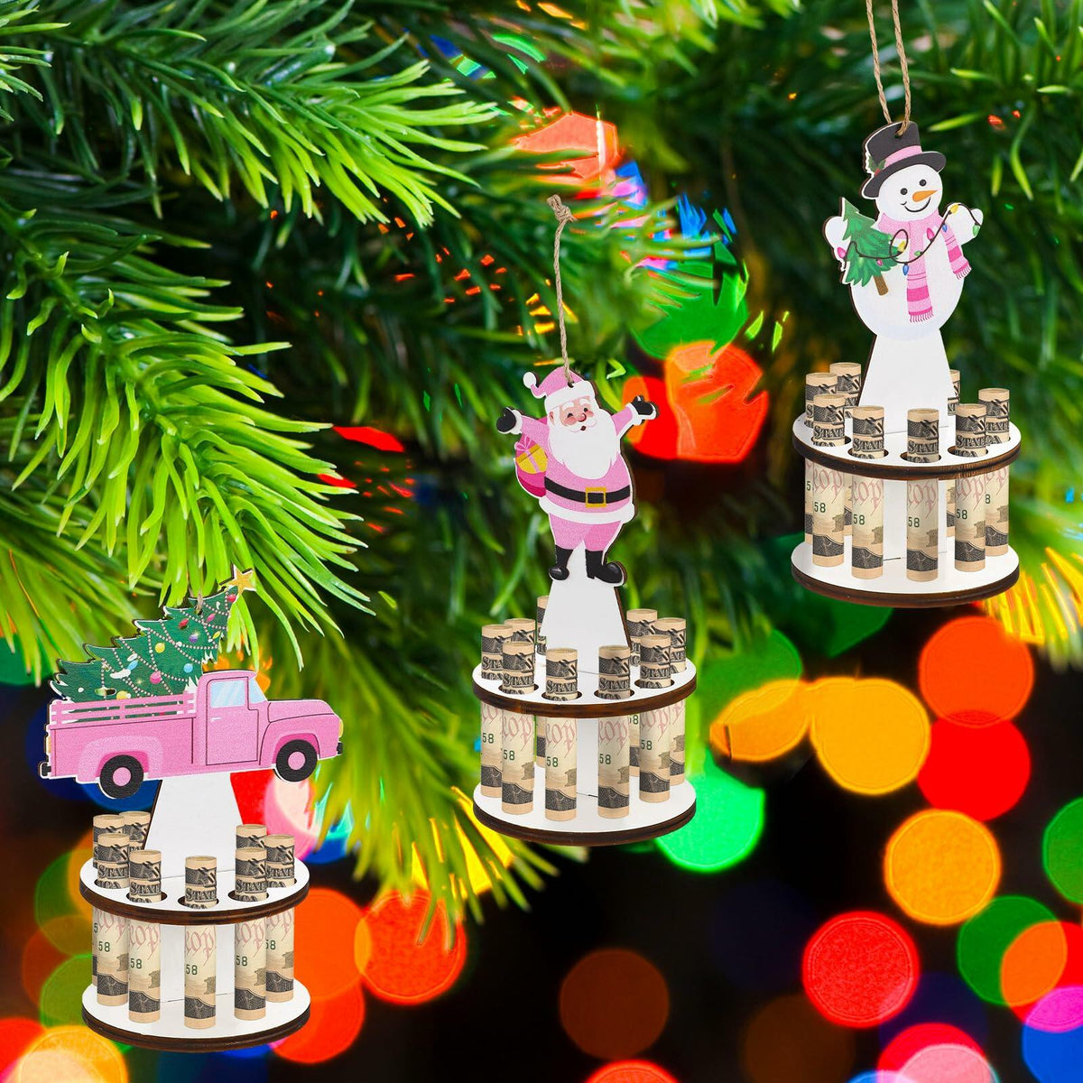 Weysat 3 Pcs Christmas Money Holder Ornaments Wooden Black Cat Xmas Decor