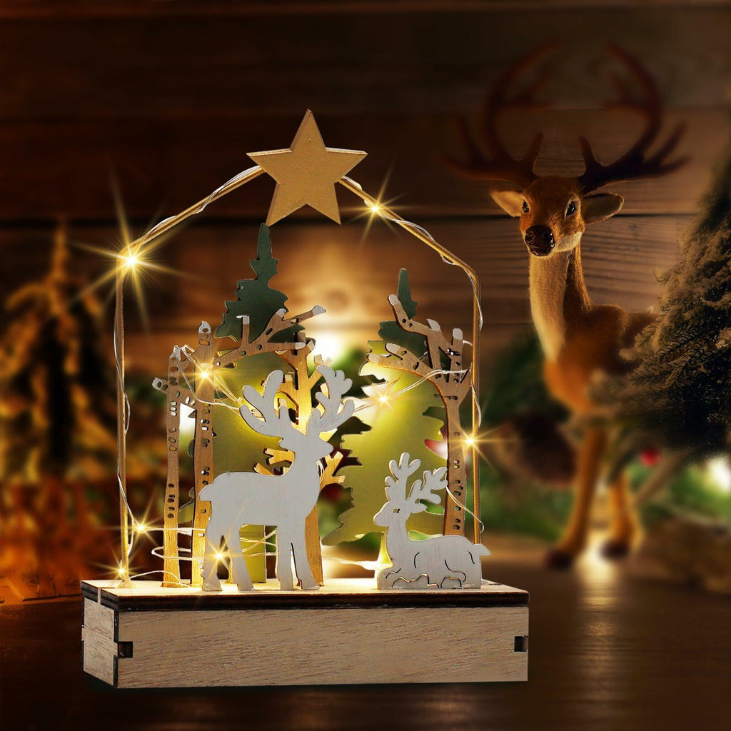 MYISUB Christmas Reindeer LED Wooden Ornaments Small 6.7x3.5x2.36 Inches