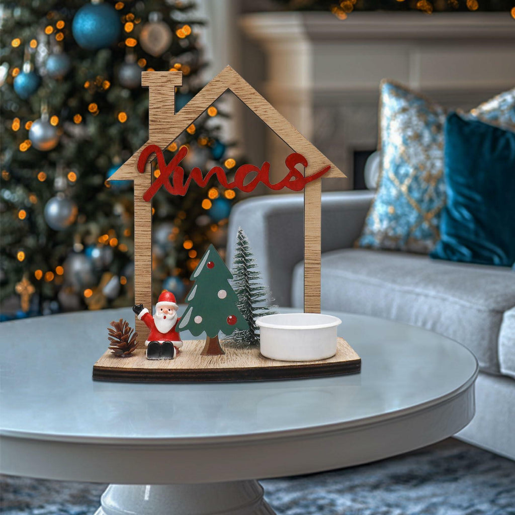 VQN Christmas Wooden Small House Crafts Rustic Xmas Holiday Ornament Decor