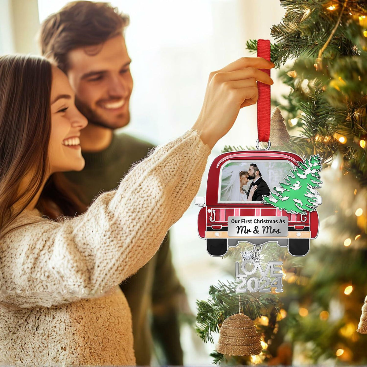 Our First Christmas As Mr and Mrs Photo Ornament Metal Wedding Gift 2024