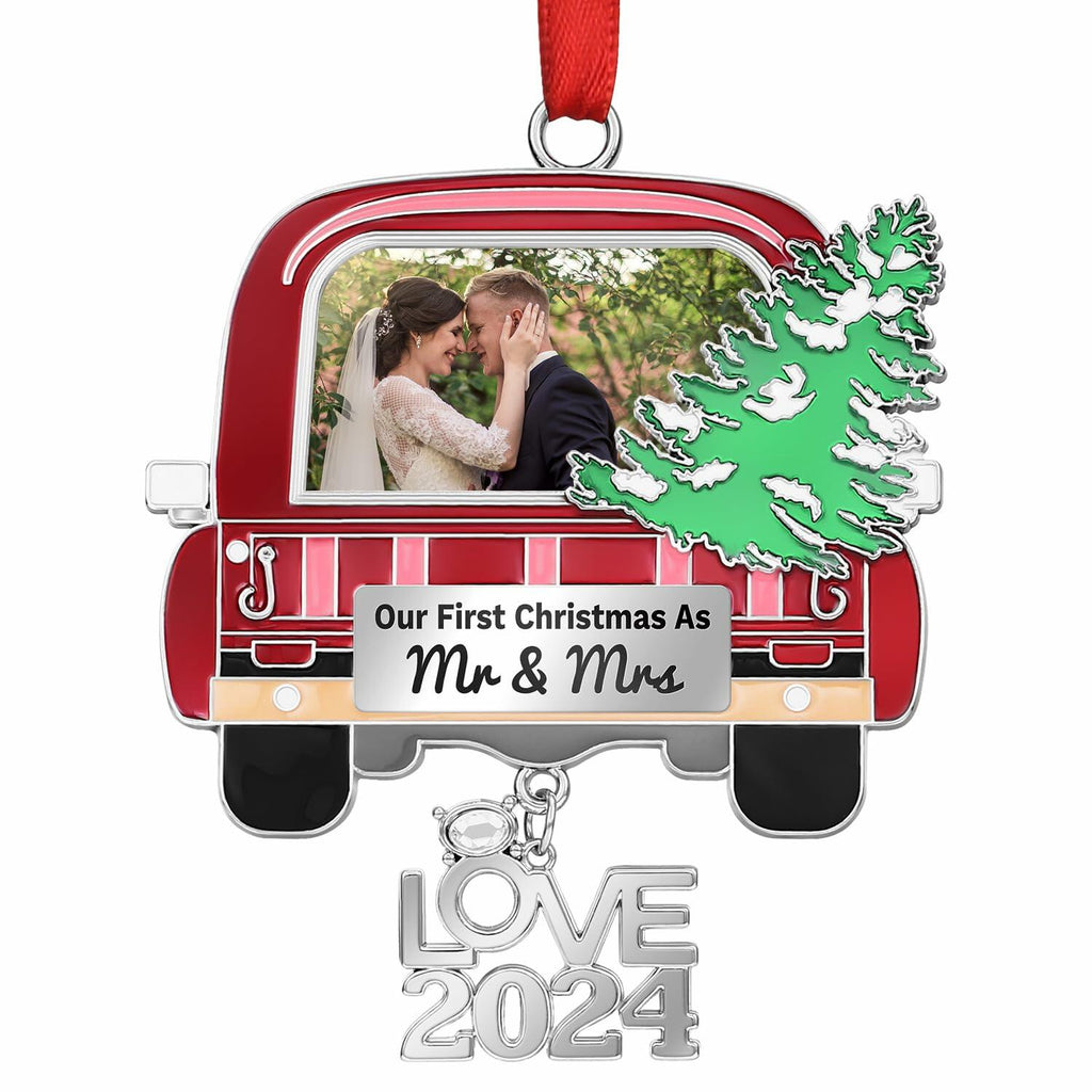 Our First Christmas As Mr and Mrs Photo Ornament Metal Wedding Gift 2024