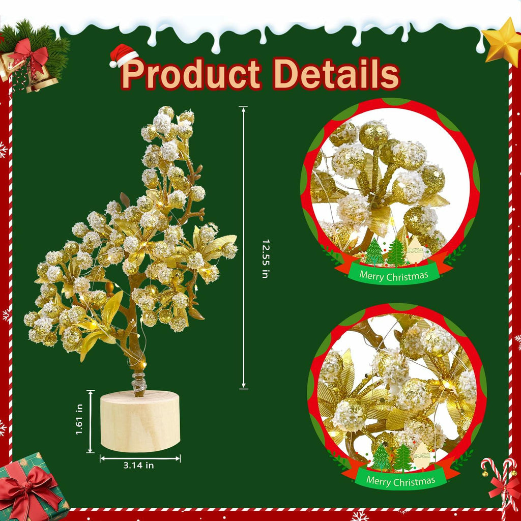 COTOSEY 12" Mini Christmas Red Berries Tree with Light Red Xmas Decor