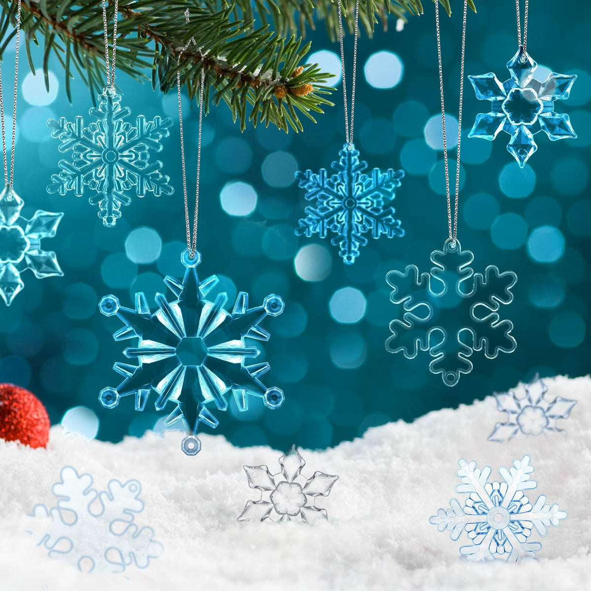 64 Pcs Acrylic Christmas Snowflake Ornaments Hanging Decorations Elegant