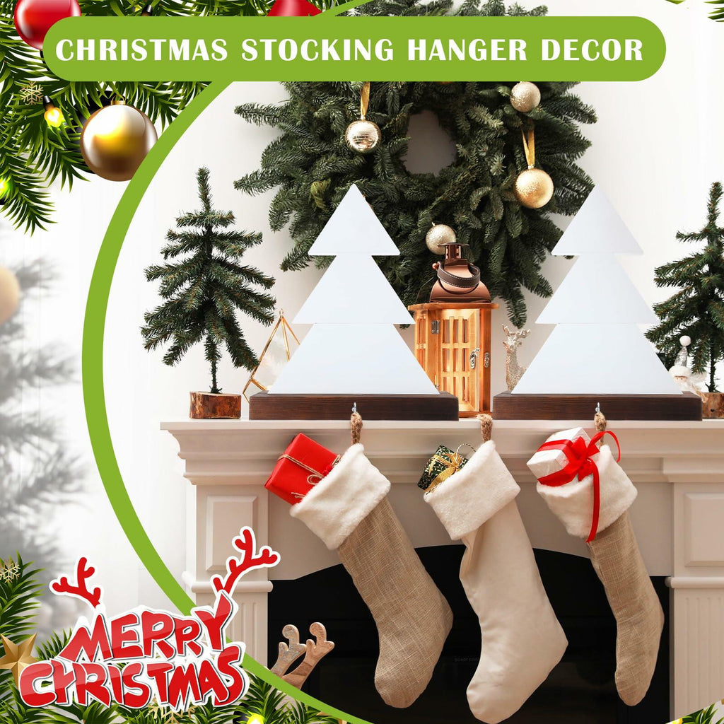 Beeveer Christmas Tree Stocking Holder Wooden Mantle Hanger White 9.8 Inch 2 Pc