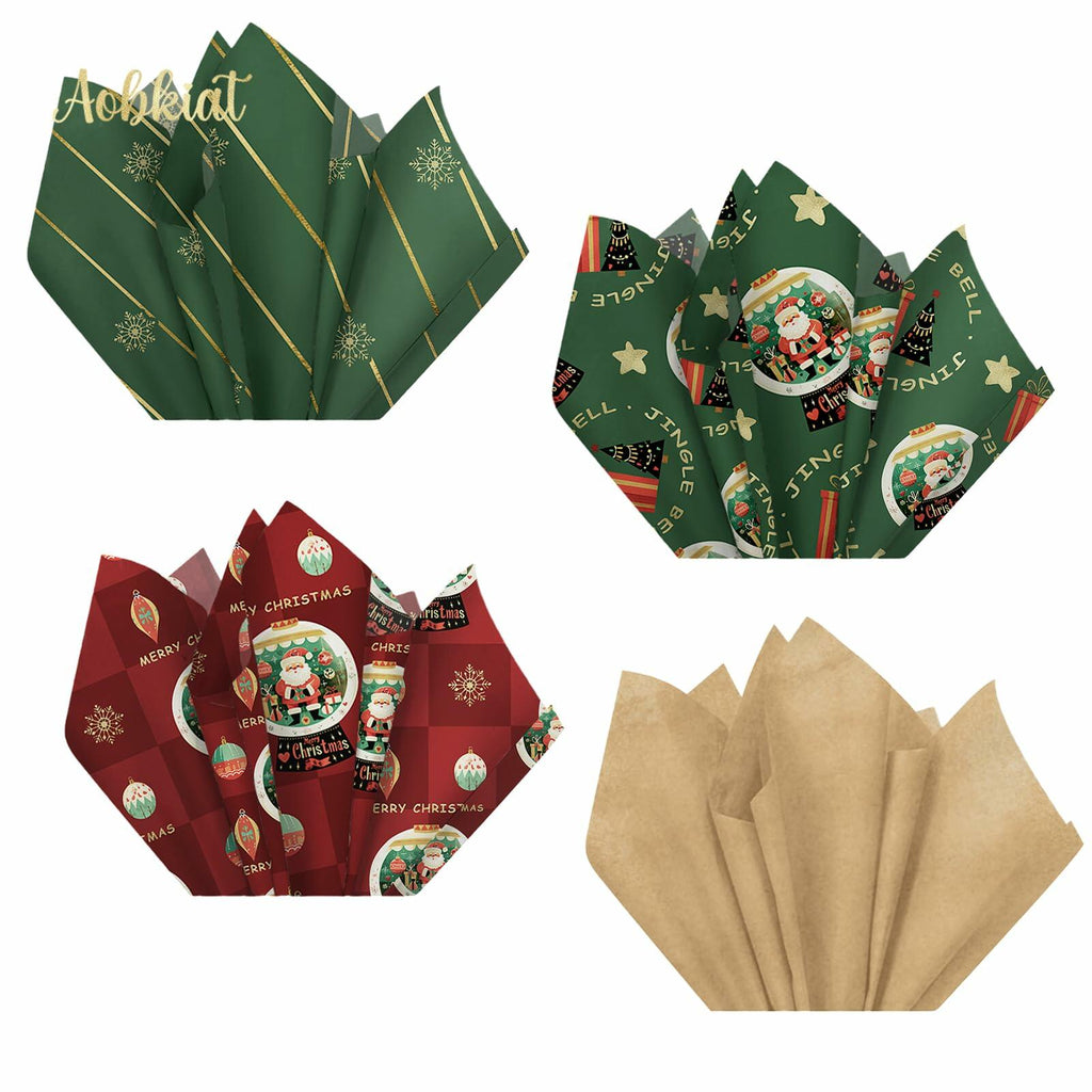 Aobkiat Christmas Wrapping Tissue Paper 24 Sheets 20x15in Red Green