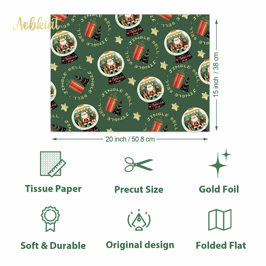 Aobkiat Christmas Wrapping Tissue Paper 24 Sheets 20x15in Red Green