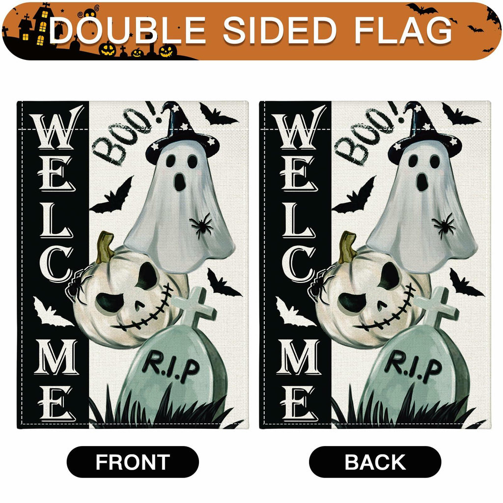 Artscope Halloween Ghost Pumpkin Tombstone Garden Flag 12x18 Inch