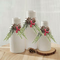 Brighomrom Christmas Ceramic Vases Set of 3 White Ribbed Pineflower Rings