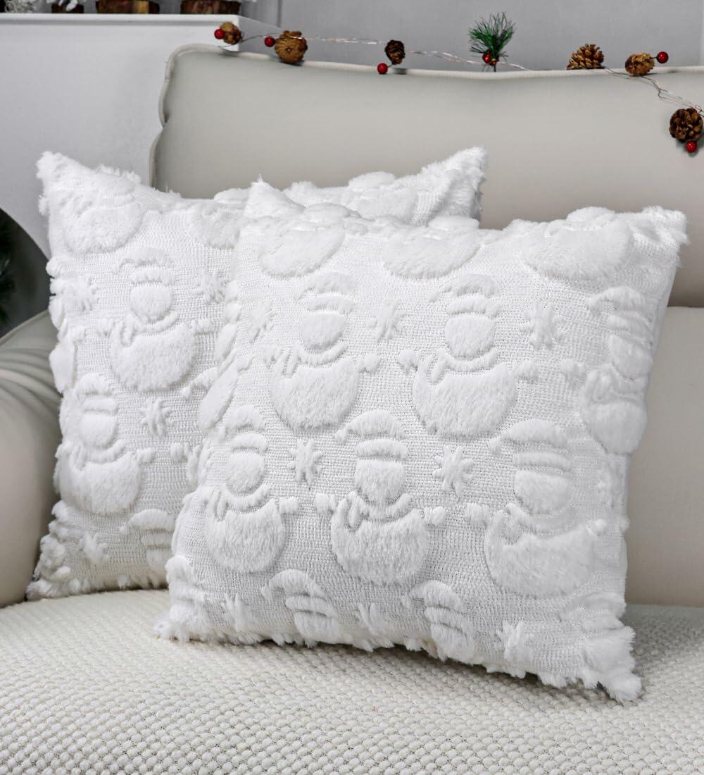 multiwins Christmas Pillow Covers 18x18 Set of 2 Snowman Plush Faux Fur
