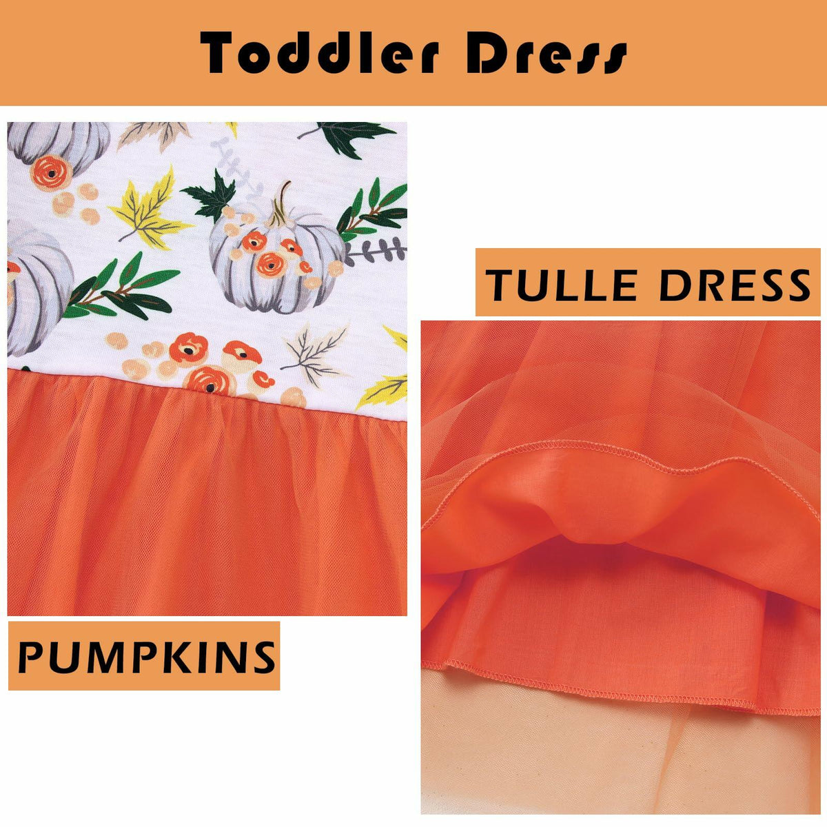 C&M WODRO Toddler Girl Thanksgiving Pumpkin Tulle Dress Pumpkin+Leaf 3-4T