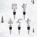 MANTIANJIN Christmas Wine Bottle Stoppers 5-Pack Zinc Alloy Silicone Silver