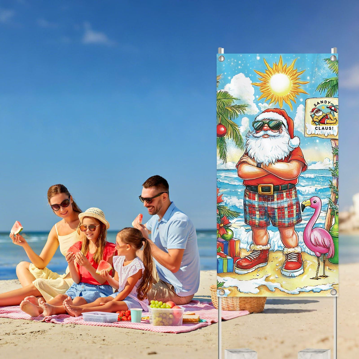 Buff Santa Hawaiian Beach Door Cover Summer Christmas Party Decoration