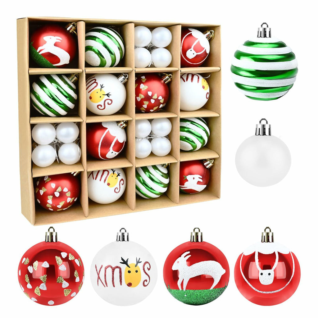 yintok Christmas Ornaments Balls 37ct 2.36" & 1.18" Red Green White Xmas