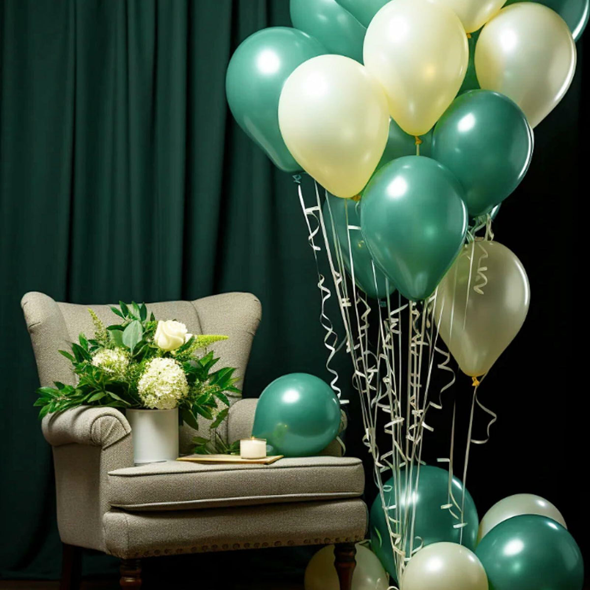 QIKOOLAA Pearl Green 12in Latex Balloons 120 Pack Green Christmas Party